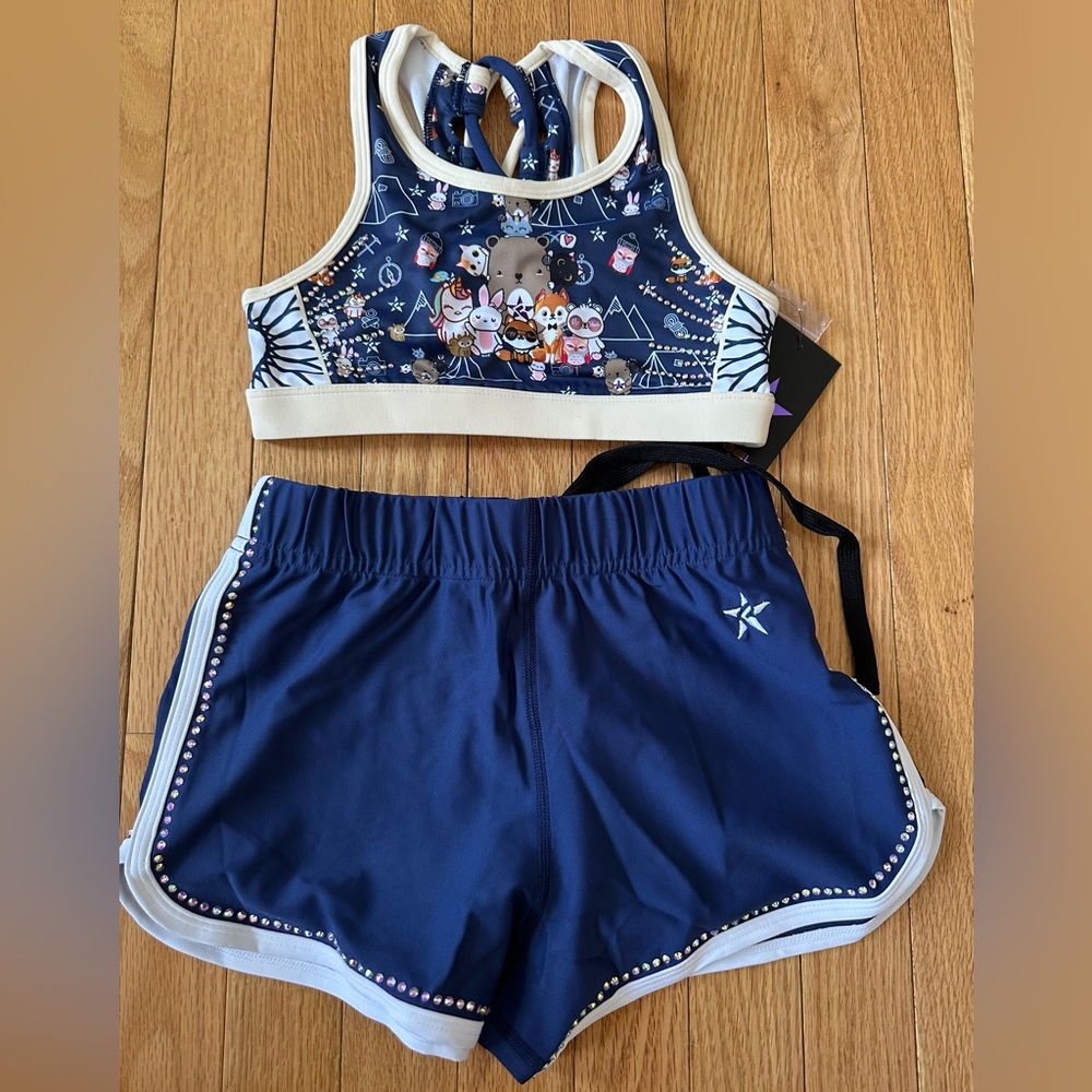 NWT Rebel YXS Forest Friends Camp Sports Bra and Shorts Set